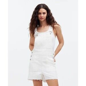 MADEWELL Denim Oversized Carpenter Shortalls XS Tile White Raw Hem Edition B54